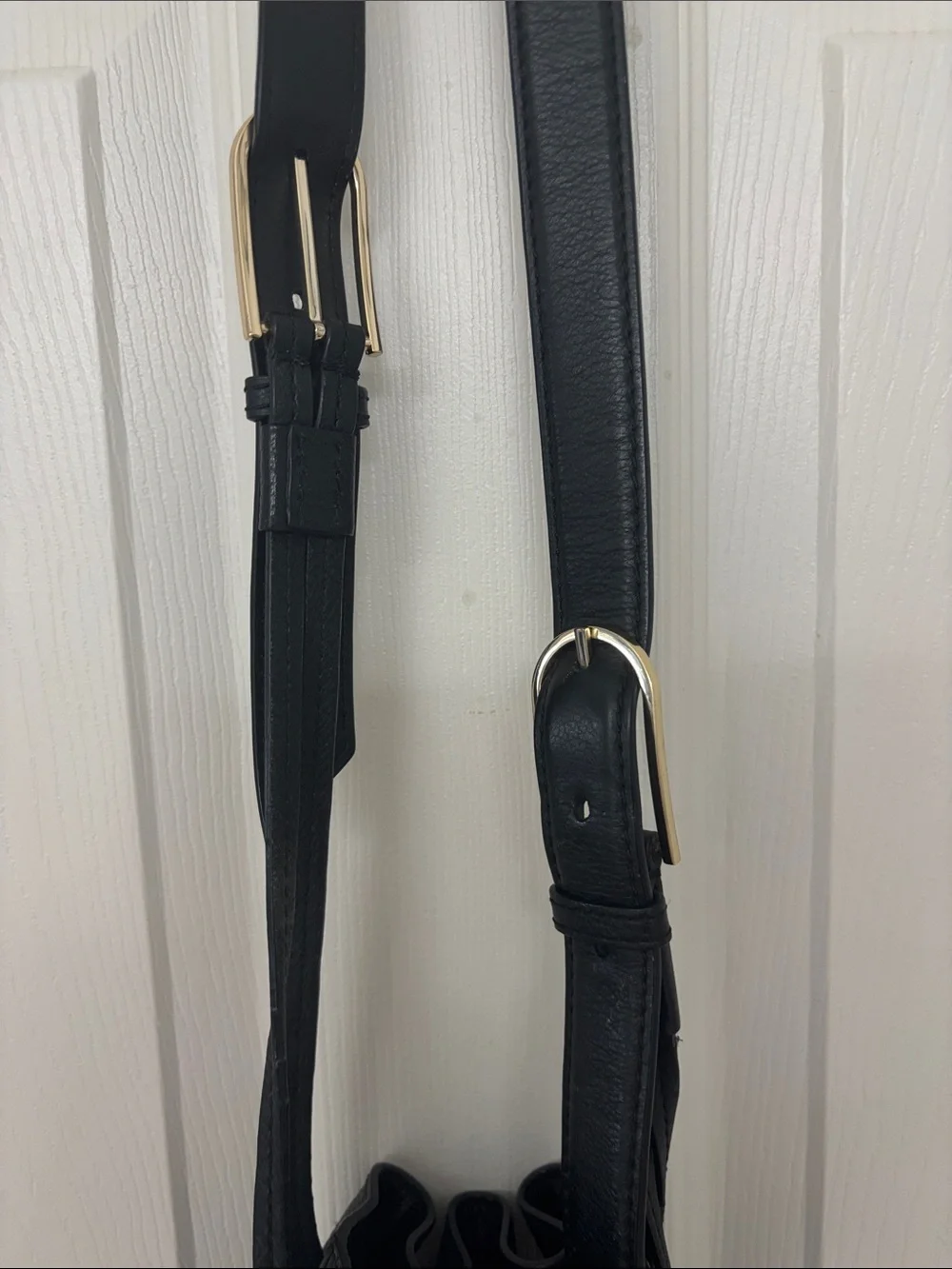 Tory Burch Black Leather Drawstring Shoulder Bag with Gold Logo